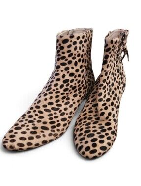 Cavallini Calf Fur Leopard Spotted Ankle Booties in Black on Beige  Sz 41